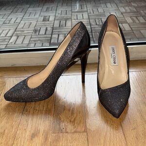 Jimmy Choo Textured Glitter Silver Heels